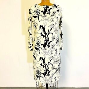 Vintage 1970s Dress, Loomtogs Brand Long Sleeve Dress with Black & White Floral